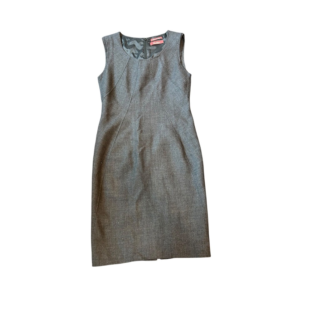 Max Mara Studio Cucito a Mano Gray Wool Sheath Midi Dress Sleeveless Size Medium